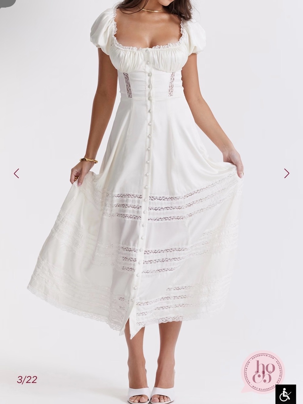 White Corset-Style Puff Sleeve Midi Dress - Eviana - Picture 3 of 5